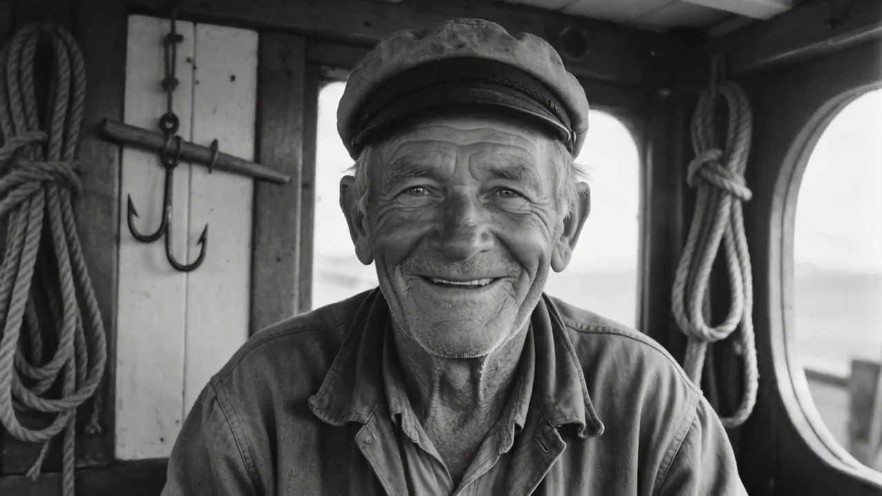 A fisherman in the 1950s style: a smile and a nod
